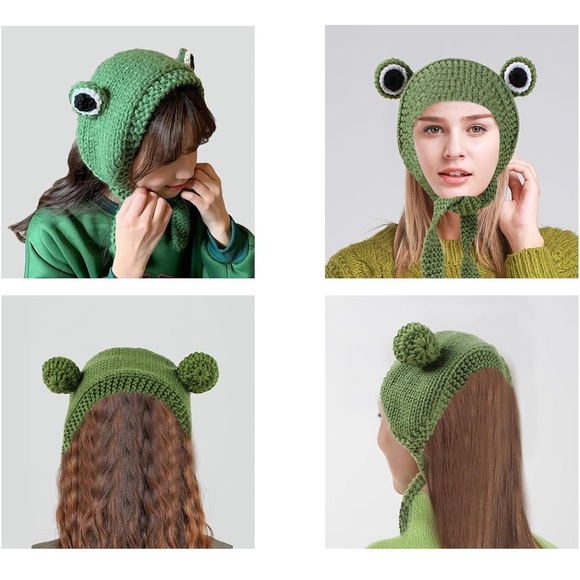 Cute Frog Hat Crochet Knitted Headband Hat - Picture 3 of 4